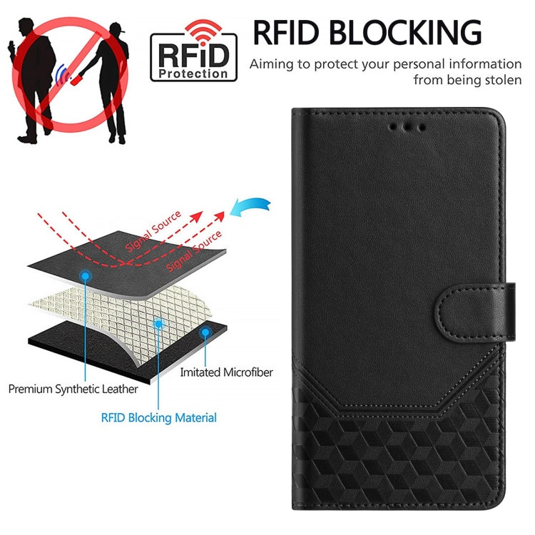 For Motorola Moto G Play 4G 2024 Oversea Honeycomb Embossing RFID Leather Phone Case(Black) - Motorola Cases by PMC Jewellery | Online Shopping South Africa | PMC Jewellery | Buy Now Pay Later Mobicred