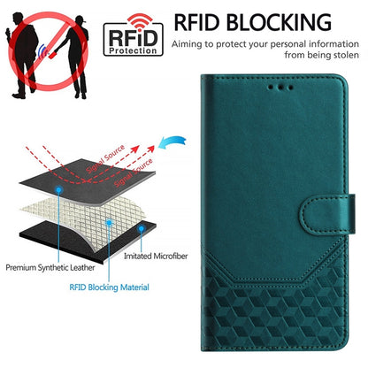 For Motorola Moto G Play 4G 2024 Oversea Honeycomb Embossing RFID Leather Phone Case(Peacock Green) - Motorola Cases by PMC Jewellery | Online Shopping South Africa | PMC Jewellery | Buy Now Pay Later Mobicred