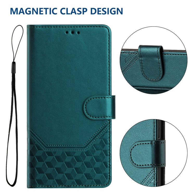 For Motorola Moto G Play 4G 2024 Oversea Honeycomb Embossing RFID Leather Phone Case(Peacock Green) - Motorola Cases by PMC Jewellery | Online Shopping South Africa | PMC Jewellery | Buy Now Pay Later Mobicred