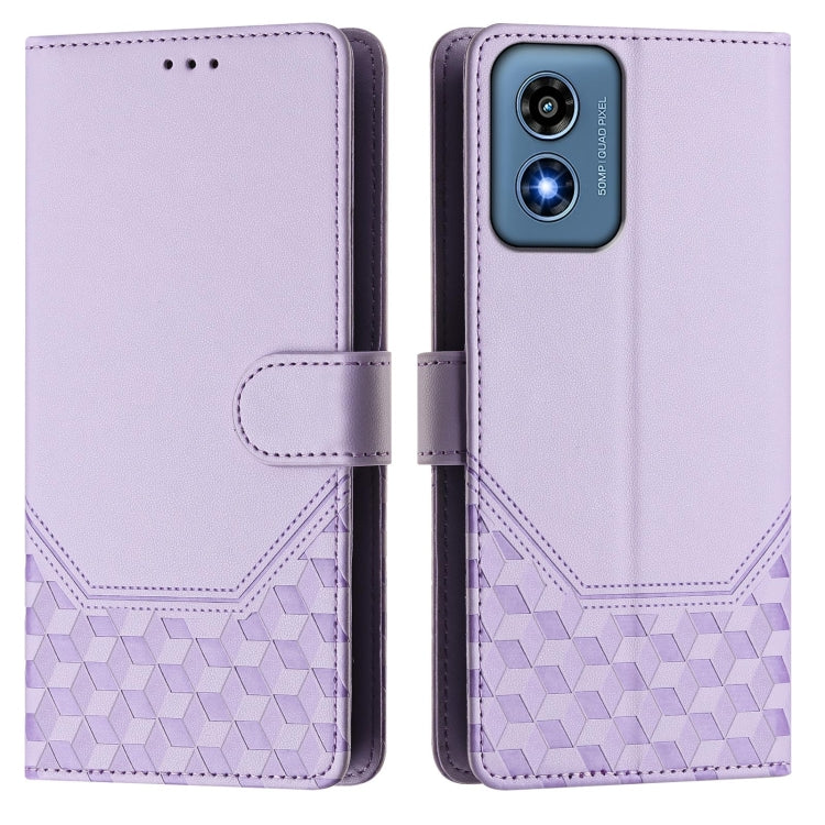 For Motorola Moto G Play 4G 2024 Oversea Honeycomb Embossing RFID Leather Phone Case(Light Purple) - Motorola Cases by PMC Jewellery | Online Shopping South Africa | PMC Jewellery | Buy Now Pay Later Mobicred