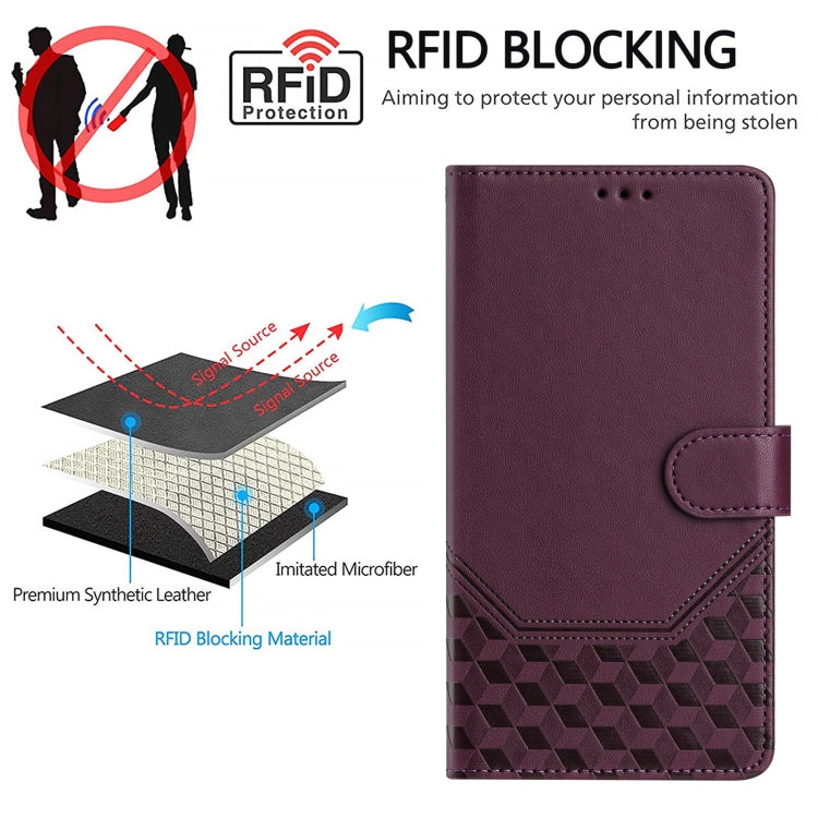 For Motorola Moto G Play 4G 2024 Oversea Honeycomb Embossing RFID Leather Phone Case(Violet) - Motorola Cases by PMC Jewellery | Online Shopping South Africa | PMC Jewellery | Buy Now Pay Later Mobicred