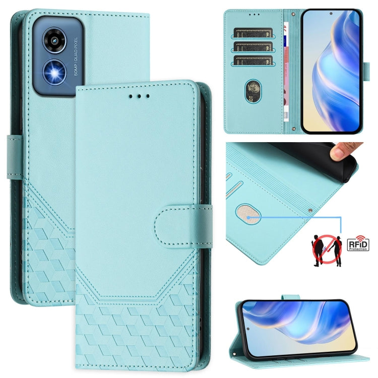 For Motorola Moto G Play 5G 2024 Oversea Honeycomb Embossing RFID Leather Phone Case(Mint Green) - Motorola Cases by PMC Jewellery | Online Shopping South Africa | PMC Jewellery | Buy Now Pay Later Mobicred