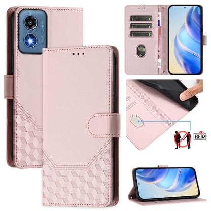 For Motorola Moto G Play 5G 2024 Oversea Honeycomb Embossing RFID Leather Phone Case(Pink) - Motorola Cases by PMC Jewellery | Online Shopping South Africa | PMC Jewellery | Buy Now Pay Later Mobicred