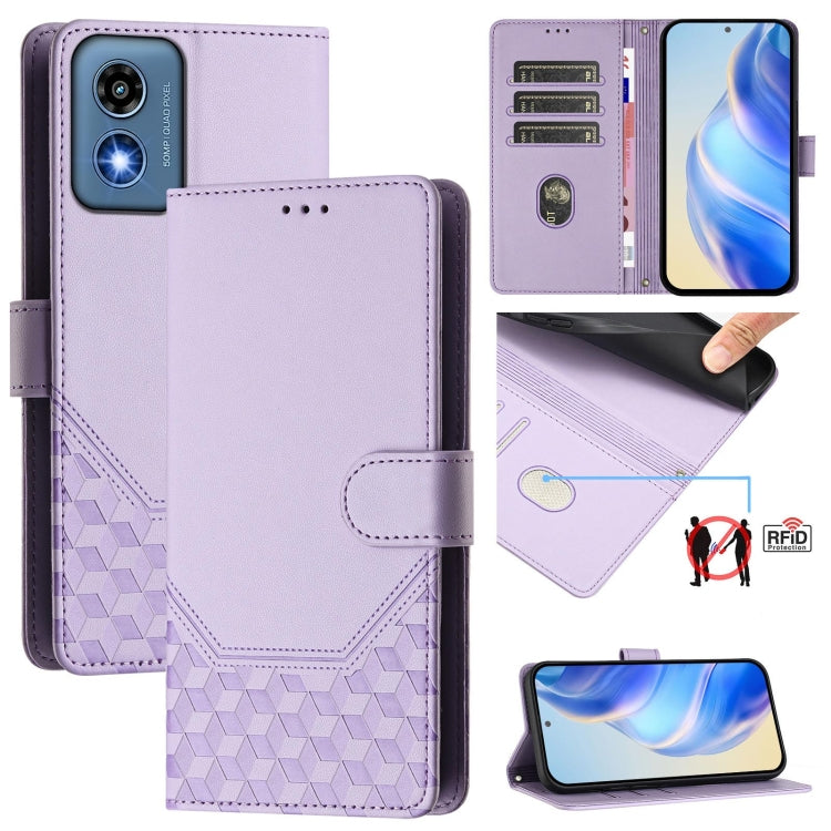 For Motorola Moto G Play 5G 2024 Oversea Honeycomb Embossing RFID Leather Phone Case(Light Purple) - Motorola Cases by PMC Jewellery | Online Shopping South Africa | PMC Jewellery | Buy Now Pay Later Mobicred