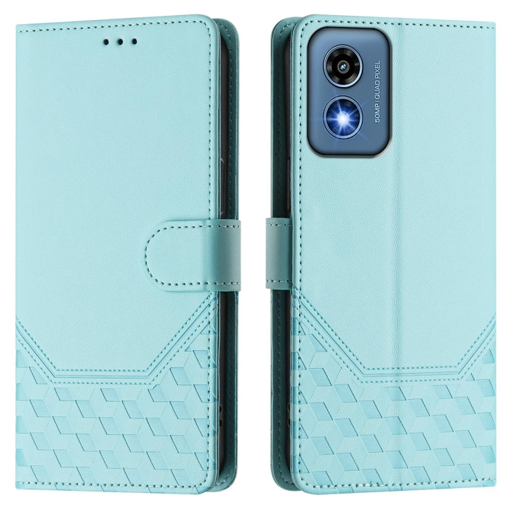 For Motorola Moto G 5G 2024 Oversea Honeycomb Embossing RFID Leather Phone Case(Mint Green) - Motorola Cases by PMC Jewellery | Online Shopping South Africa | PMC Jewellery | Buy Now Pay Later Mobicred