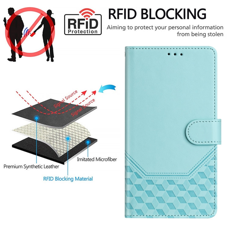 For Motorola Moto G 5G 2024 Oversea Honeycomb Embossing RFID Leather Phone Case(Mint Green) - Motorola Cases by PMC Jewellery | Online Shopping South Africa | PMC Jewellery | Buy Now Pay Later Mobicred