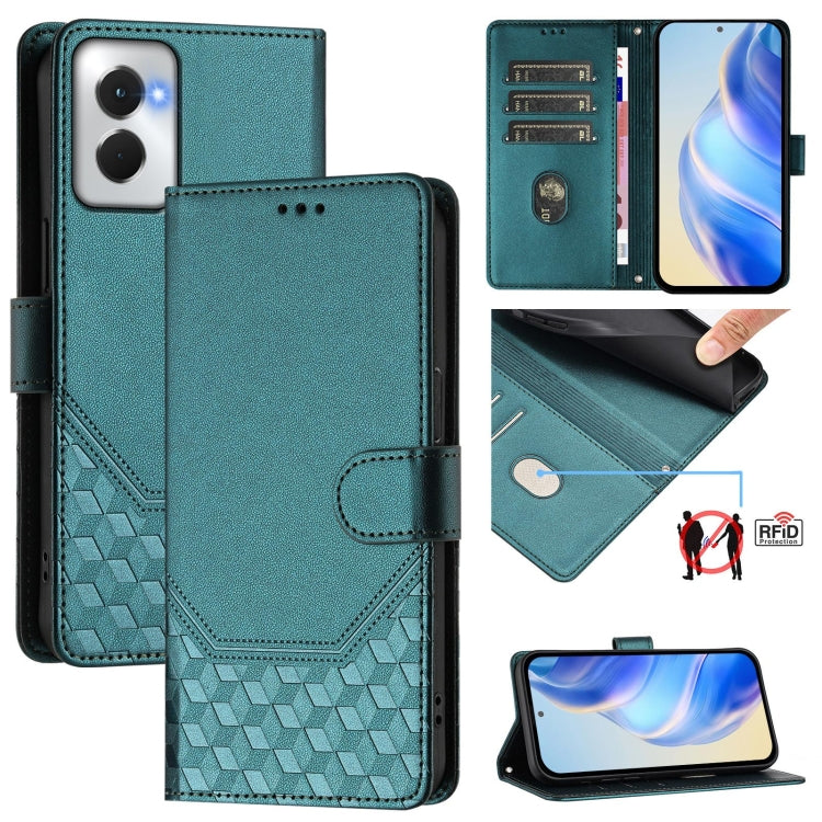 For Motorola Moto G Power 5G 2024 Honeycomb Embossing RFID Leather Phone Case(Peacock Green) - Motorola Cases by PMC Jewellery | Online Shopping South Africa | PMC Jewellery | Buy Now Pay Later Mobicred