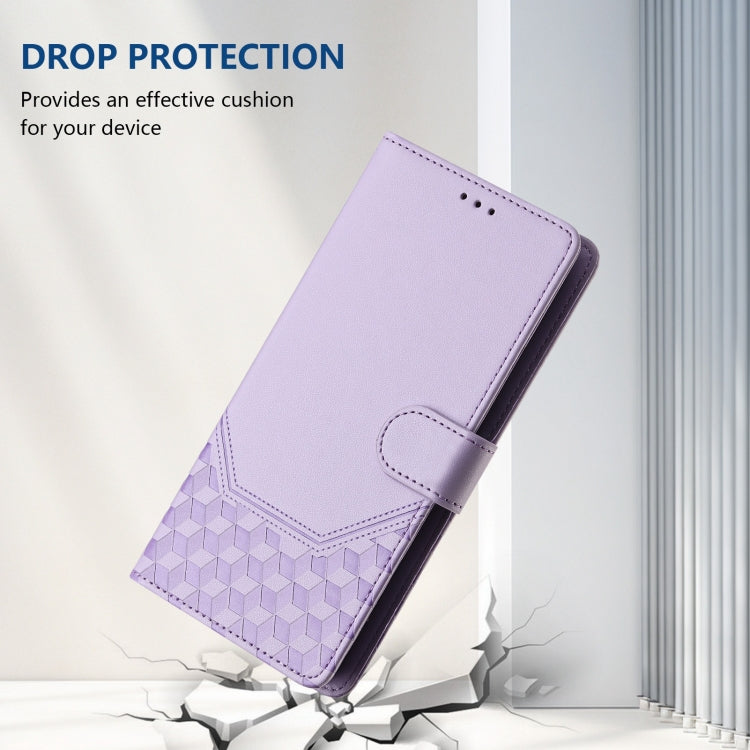 For Motorola Moto G Power 5G 2024 Honeycomb Embossing RFID Leather Phone Case(Light Purple) - Motorola Cases by PMC Jewellery | Online Shopping South Africa | PMC Jewellery | Buy Now Pay Later Mobicred