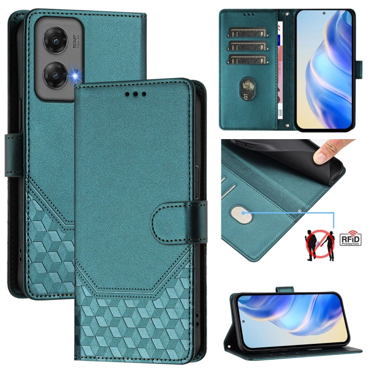 For Motorola Moto G Stylus 5G 2024 Honeycomb Embossing RFID Leather Phone Case(Peacock Green) - Motorola Cases by PMC Jewellery | Online Shopping South Africa | PMC Jewellery | Buy Now Pay Later Mobicred