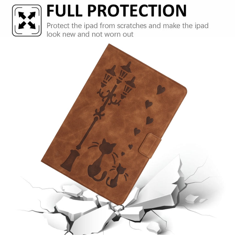 For Lenovo Tab M11 / Xiaoxin Pad 2024 Embossed Couple Cat Smart Tablet Leather Case(Brown) - Lenovo by PMC Jewellery | Online Shopping South Africa | PMC Jewellery | Buy Now Pay Later Mobicred