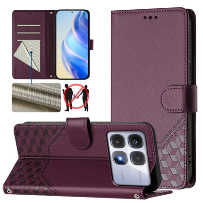 For Redmi K70 Ultra 5G Honeycomb Embossing RFID Leather Phone Case(Violet) - Xiaomi Cases by PMC Jewellery | Online Shopping South Africa | PMC Jewellery | Buy Now Pay Later Mobicred