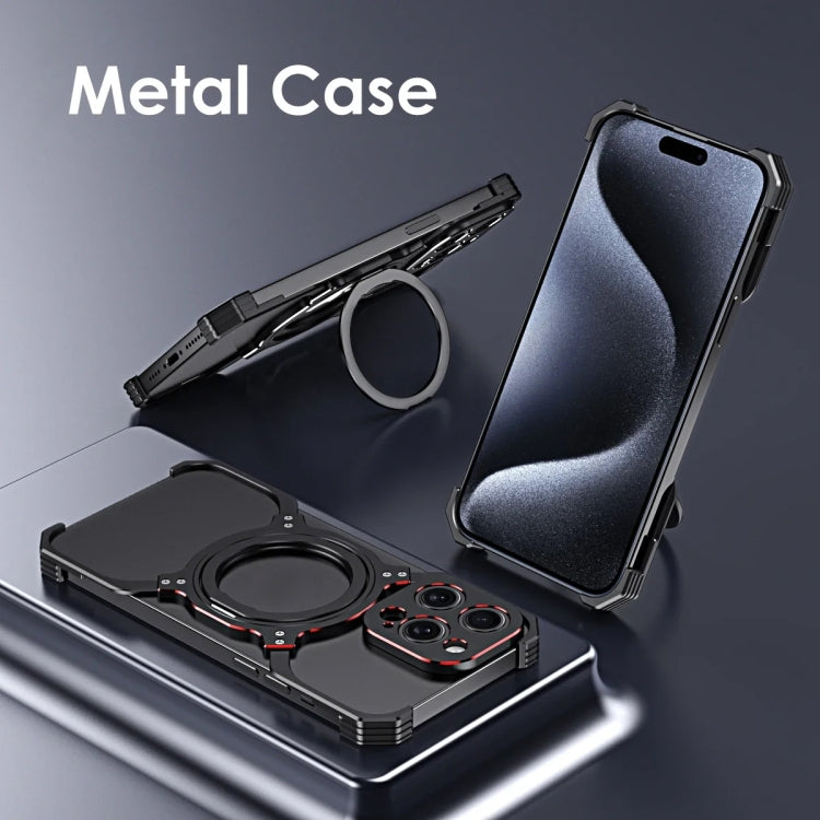 For iPhone 16 Pro Max Mechanical Arm Borderless MagSafe Holder Metal Phone Case(Black Blue) - iPhone 16 Pro Max Cases by PMC Jewellery | Online Shopping South Africa | PMC Jewellery | Buy Now Pay Later Mobicred