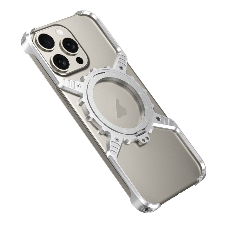 For iPhone 16 Pro Max Mechanical Gear MagSafe Holder Borderless Metal Phone Case(Silver) - iPhone 16 Pro Max Cases by PMC Jewellery | Online Shopping South Africa | PMC Jewellery | Buy Now Pay Later Mobicred