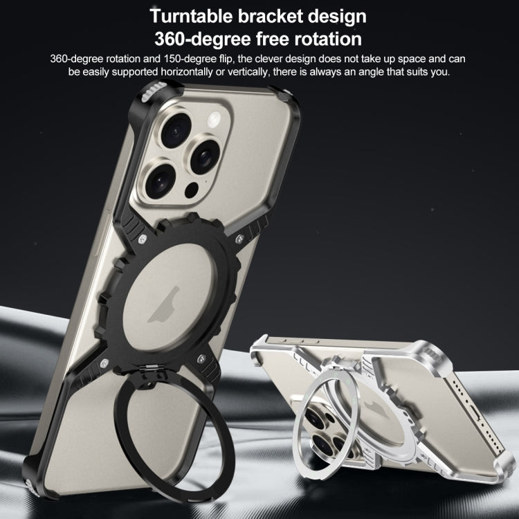 For iPhone 16 Mechanical Gear MagSafe Holder Borderless Metal Phone Case(Black) - iPhone 16 Cases by PMC Jewellery | Online Shopping South Africa | PMC Jewellery | Buy Now Pay Later Mobicred