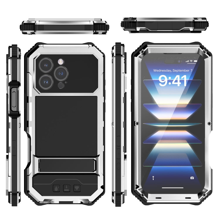 For iPhone 16 Pro Max R-JUST Life Waterproof Dustproof Shockproof Holder Phone Case(Silver) - free shipping - PMC Jewellery - Order now!