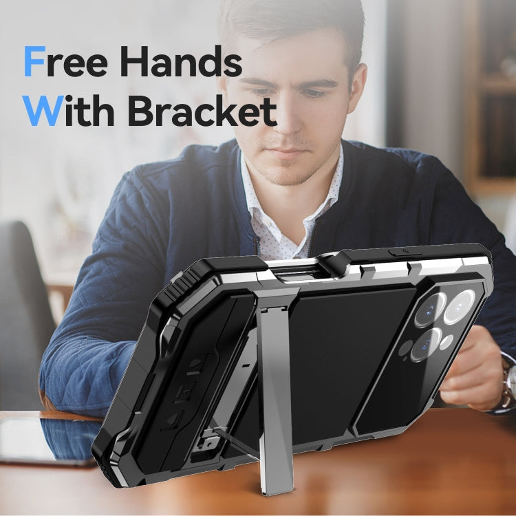 For iPhone 16 Pro Max R-JUST Life Waterproof Dustproof Shockproof Holder Phone Case(Silver) - free shipping - PMC Jewellery - Order now!