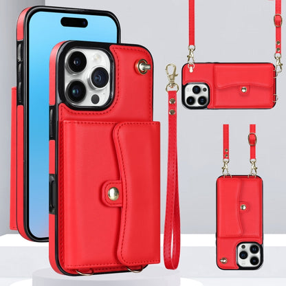 For iPhone 16 Pro Max RFID Card Slot Phone Case with Long Lanyard(Red) - iPhone 16 Pro Max Cases by PMC Jewellery | Online Shopping South Africa | PMC Jewellery | Buy Now Pay Later Mobicred