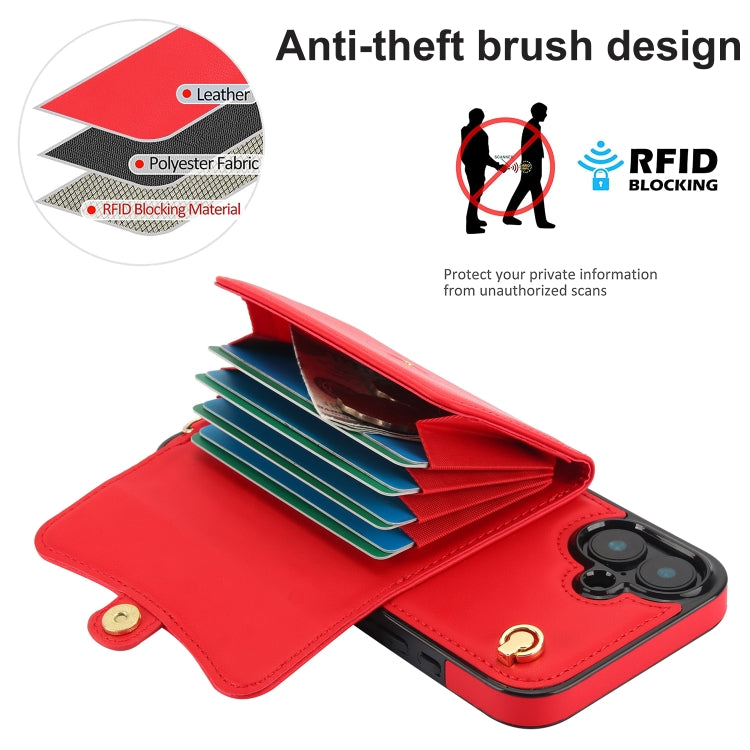 For iPhone 16 Plus RFID Card Slot Phone Case with Long Lanyard(Red) - iPhone 16 Plus Cases by PMC Jewellery | Online Shopping South Africa | PMC Jewellery | Buy Now Pay Later Mobicred