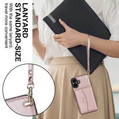 For iPhone 16 Plus RFID Card Slot Phone Case with Long Lanyard(Rose Gold) - iPhone 16 Plus Cases by PMC Jewellery | Online Shopping South Africa | PMC Jewellery | Buy Now Pay Later Mobicred