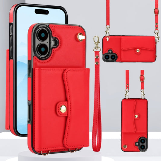 For iPhone 16 RFID Card Slot Phone Case with Long Lanyard(Red) - iPhone 16 Cases by PMC Jewellery | Online Shopping South Africa | PMC Jewellery | Buy Now Pay Later Mobicred