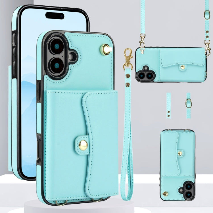 For iPhone 16 RFID Card Slot Phone Case with Long Lanyard(Mint Green) - iPhone 16 Cases by PMC Jewellery | Online Shopping South Africa | PMC Jewellery | Buy Now Pay Later Mobicred