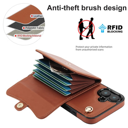 For iPhone 16 RFID Card Slot Phone Case with Long Lanyard(Brown) - iPhone 16 Cases by PMC Jewellery | Online Shopping South Africa | PMC Jewellery | Buy Now Pay Later Mobicred