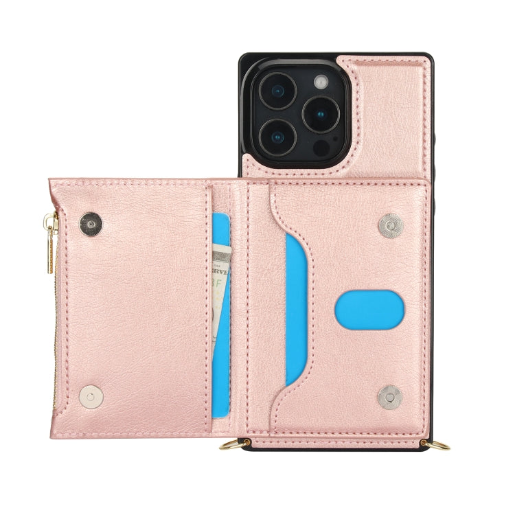 For iPhone 16 Pro Square Zipper Wallet Bag TPU+PU Back Cover Case(Rose Gold) - iPhone 16 Pro Cases by PMC Jewellery | Online Shopping South Africa | PMC Jewellery | Buy Now Pay Later Mobicred