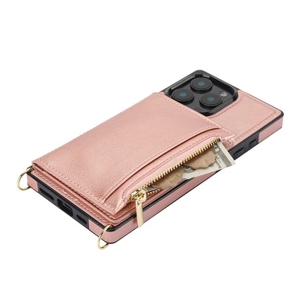 For iPhone 16 Pro Square Zipper Wallet Bag TPU+PU Back Cover Case(Rose Gold) - iPhone 16 Pro Cases by PMC Jewellery | Online Shopping South Africa | PMC Jewellery | Buy Now Pay Later Mobicred