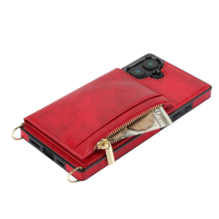 For iPhone 16 Plus Square Zipper Wallet Bag TPU+PU Back Cover Case(Red) - iPhone 16 Plus Cases by PMC Jewellery | Online Shopping South Africa | PMC Jewellery | Buy Now Pay Later Mobicred