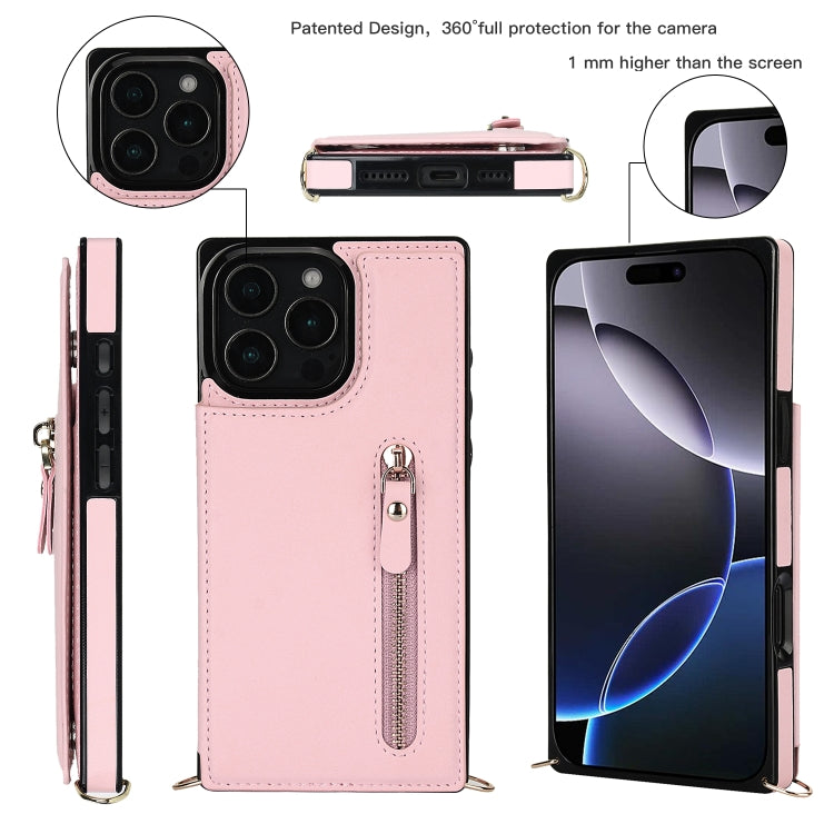 For iPhone 16 Pro Max Cross-body Zipper Square Phone Case(Pink) - iPhone 16 Pro Max Cases by PMC Jewellery | Online Shopping South Africa | PMC Jewellery | Buy Now Pay Later Mobicred