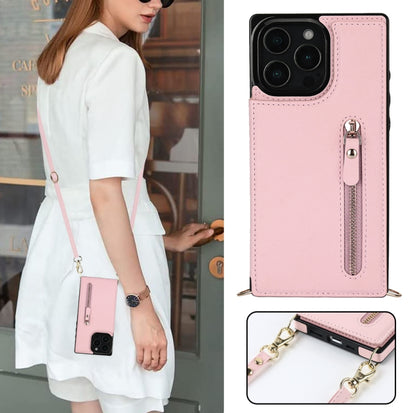 For iPhone 16 Pro Max Cross-body Zipper Square Phone Case(Pink) - iPhone 16 Pro Max Cases by PMC Jewellery | Online Shopping South Africa | PMC Jewellery | Buy Now Pay Later Mobicred