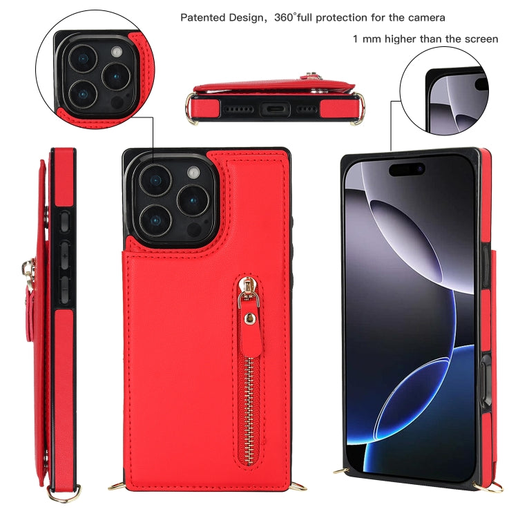 For iPhone 16 Pro Max Cross-body Zipper Square Phone Case(Red) - iPhone 16 Pro Max Cases by PMC Jewellery | Online Shopping South Africa | PMC Jewellery | Buy Now Pay Later Mobicred