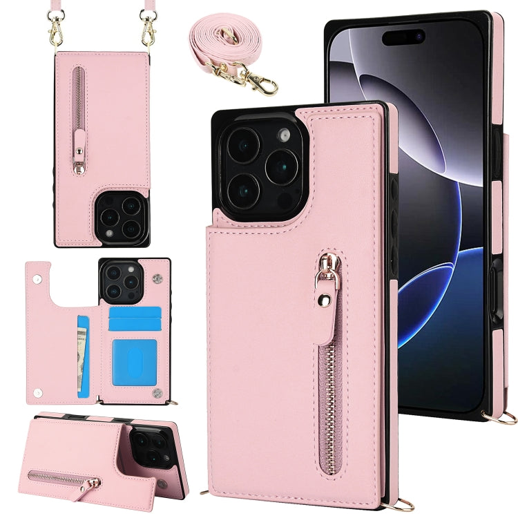 For iPhone 16 Pro Cross-body Zipper Square Phone Case(Pink) - iPhone 16 Pro Cases by PMC Jewellery | Online Shopping South Africa | PMC Jewellery | Buy Now Pay Later Mobicred