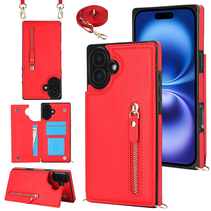 For iPhone 16 Plus Cross-body Zipper Square Phone Case(Red) - iPhone 16 Plus Cases by PMC Jewellery | Online Shopping South Africa | PMC Jewellery | Buy Now Pay Later Mobicred