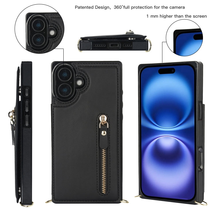 For iPhone 16 Plus Cross-body Zipper Square Phone Case(Black) - iPhone 16 Plus Cases by PMC Jewellery | Online Shopping South Africa | PMC Jewellery | Buy Now Pay Later Mobicred