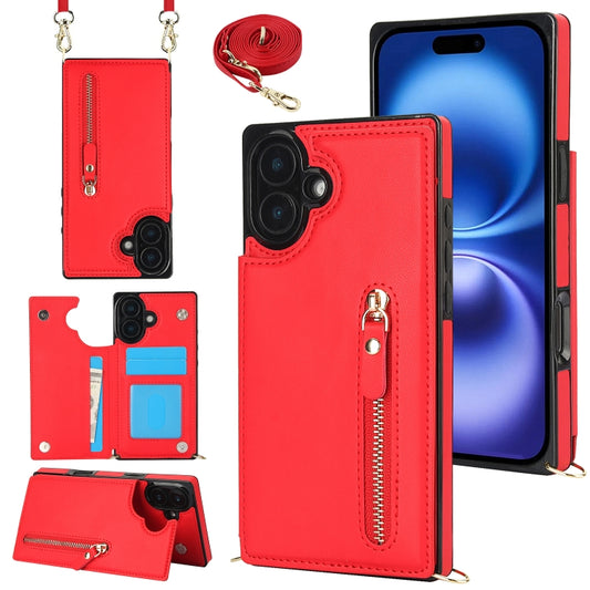 For iPhone 16 Cross-body Zipper Square Phone Case(Red) - iPhone 16 Cases by PMC Jewellery | Online Shopping South Africa | PMC Jewellery | Buy Now Pay Later Mobicred