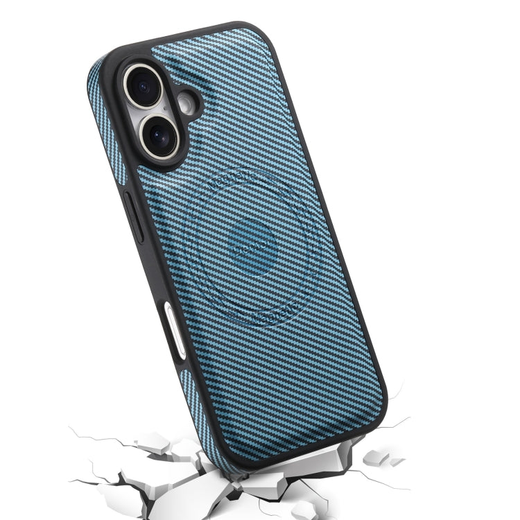 For iPhone 16 Plus Denior Carbon Fiber Texture Leather MagSafe Phone Case(Blue) - iPhone 16 Plus Cases by Denior | Online Shopping South Africa | PMC Jewellery | Buy Now Pay Later Mobicred