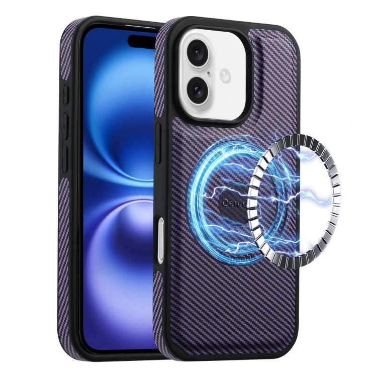 For iPhone 16 Plus Denior Carbon Fiber Texture Leather MagSafe Phone Case(Purple) - iPhone 16 Plus Cases by Denior | Online Shopping South Africa | PMC Jewellery | Buy Now Pay Later Mobicred