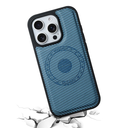 For iPhone 16 Denior Carbon Fiber Texture Leather MagSafe Phone Case(Blue) - iPhone 16 Cases by Denior | Online Shopping South Africa | PMC Jewellery | Buy Now Pay Later Mobicred