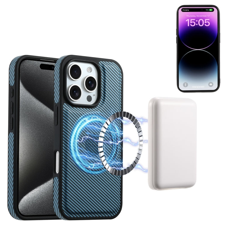 For iPhone 16 Denior Carbon Fiber Texture Leather MagSafe Phone Case(Blue) - iPhone 16 Cases by Denior | Online Shopping South Africa | PMC Jewellery | Buy Now Pay Later Mobicred