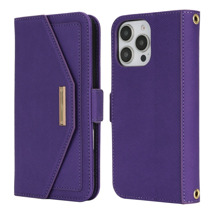 For iPhone 16 Pro Cross Texture Crossbody Lanyard Leather Phone Case(Purple) - iPhone 16 Pro Cases by PMC Jewellery | Online Shopping South Africa | PMC Jewellery | Buy Now Pay Later Mobicred