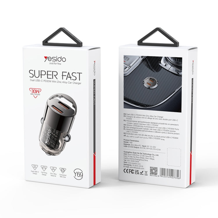 Yesido Y69 PD30W Dual USB-C / Type-C Zinc Alloy Mini Car Charger(Metal Grey) - Car Charger by Yesido | Online Shopping South Africa | PMC Jewellery | Buy Now Pay Later Mobicred