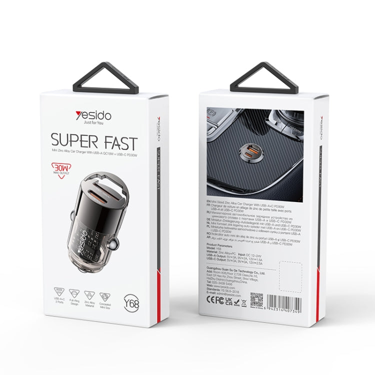 Yesido Y68 PD30W Type-C + QC18W USB Zinc Alloy Mini Car Charger(Metal Grey) - Car Charger by Yesido | Online Shopping South Africa | PMC Jewellery | Buy Now Pay Later Mobicred