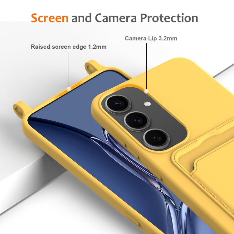 For Samsung Galaxy S25+ 5G Integrated Card Bag Solid Color Liquid Silicone Phone Case with Lanyard(Yellow) - Galaxy S25+ 5G Cases by PMC Jewellery | Online Shopping South Africa | PMC Jewellery | Buy Now Pay Later Mobicred