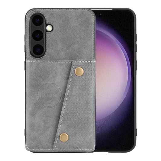 For Samsung Galaxy S25+ 5G Double Buckle Card Slots Magnetic Phone Case(Grey) - Galaxy S25+ 5G Cases by PMC Jewellery | Online Shopping South Africa | PMC Jewellery | Buy Now Pay Later Mobicred