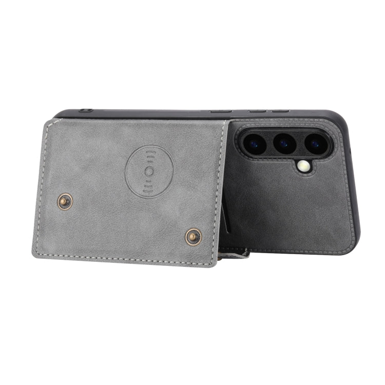 For Samsung Galaxy S25+ 5G Double Buckle Card Slots Magnetic Phone Case(Grey) - Galaxy S25+ 5G Cases by PMC Jewellery | Online Shopping South Africa | PMC Jewellery | Buy Now Pay Later Mobicred