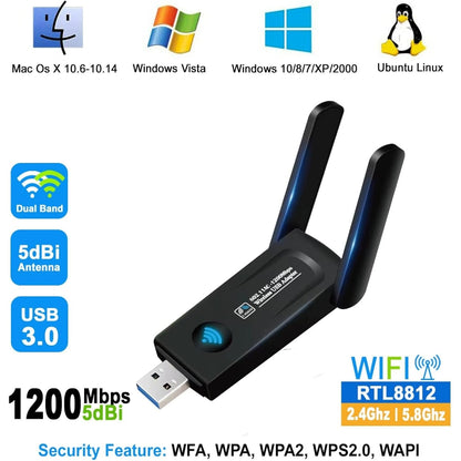 RE-1202 1200Mbps Dual Band Wireless Network Card WiFi USB3.0 Adapter Transmitter Receiver - USB Network Adapter by PMC Jewellery | Online Shopping South Africa | PMC Jewellery | Buy Now Pay Later Mobicred