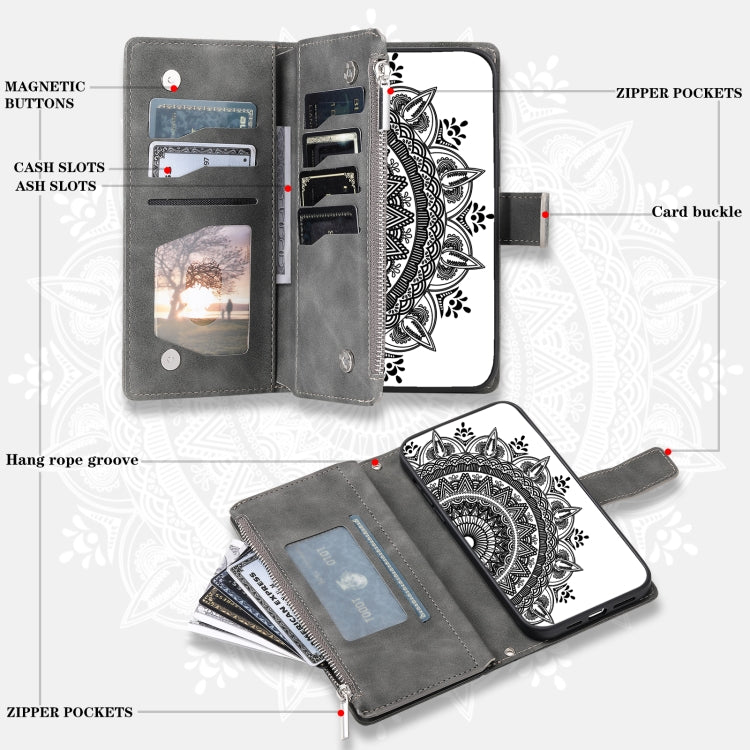 For Samsung Galaxy S25 5G Multi-Card Totem Zipper Leather Phone Case(Grey) - Galaxy S25 5G Cases by PMC Jewellery | Online Shopping South Africa | PMC Jewellery | Buy Now Pay Later Mobicred