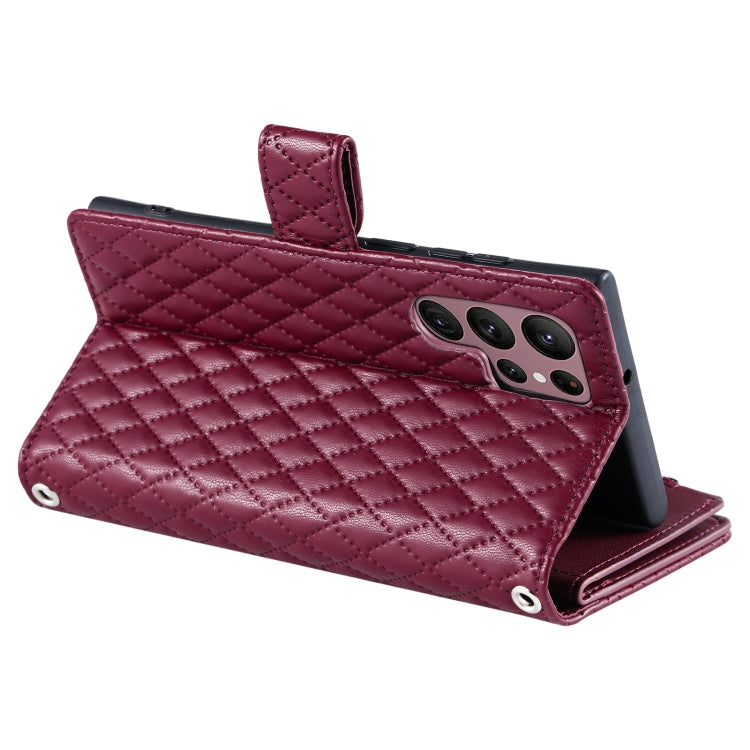 For Samsung Galaxy S25 Ultra 5G Glitter Lattice Zipper Wallet Leather Phone Case(Wine Red) - Galaxy S25 Ultra 5G Cases by PMC Jewellery | Online Shopping South Africa | PMC Jewellery | Buy Now Pay Later Mobicred