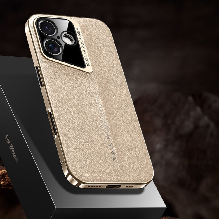 For iPhone 16 J-20 Leather Skyline Design Full Coverage Phone Case(Gold) - iPhone 16 Cases by PMC Jewellery | Online Shopping South Africa | PMC Jewellery | Buy Now Pay Later Mobicred